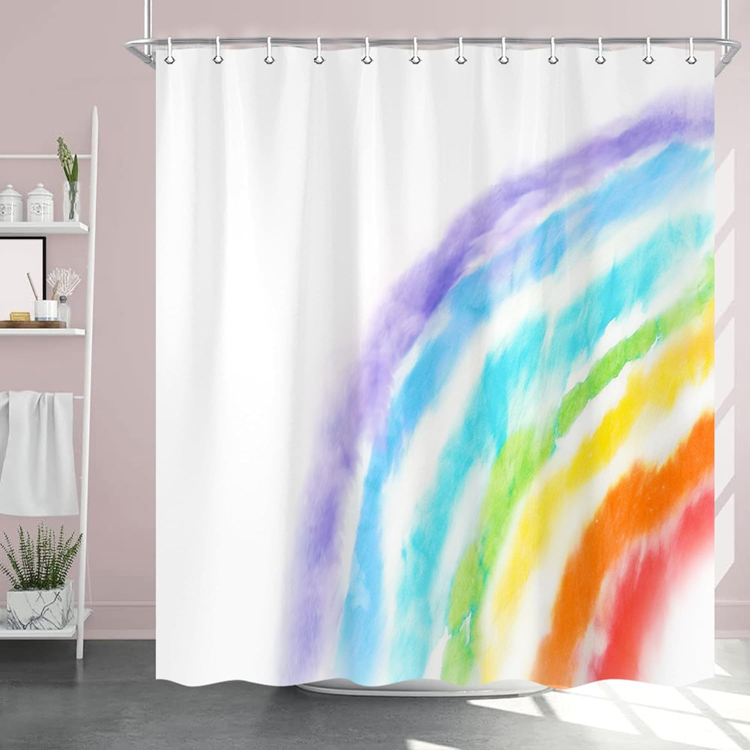 Colorful Rainbow Watercolor Shower Curtain – Boho Abstract Design, Cute Kids Bathroom Decor 12Pcs Hooks 71X71Inch W60H190(CM)-1 Pcs
Colorful Rainbow Watercolor Shower Curtain – Boho Abstract Design, Cute Kids Bathroom Decor 12Pcs Hooks 71X71Inch W60H190(CM)-1 Pcs