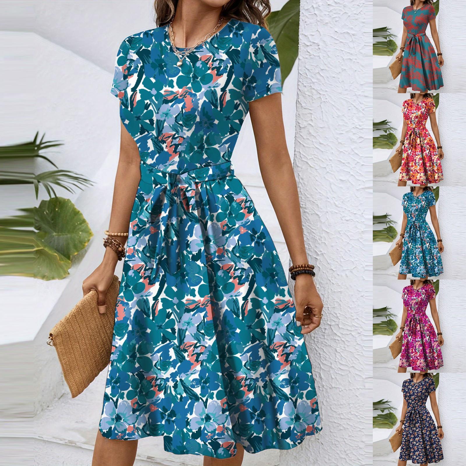 Women s Spring And Summer Casual Round Neck Short Sleeve Waist Floral Print Midi Dress S
Women s Spring And Summer Casual Round Neck Short Sleeve Waist Floral Print Midi Dress S