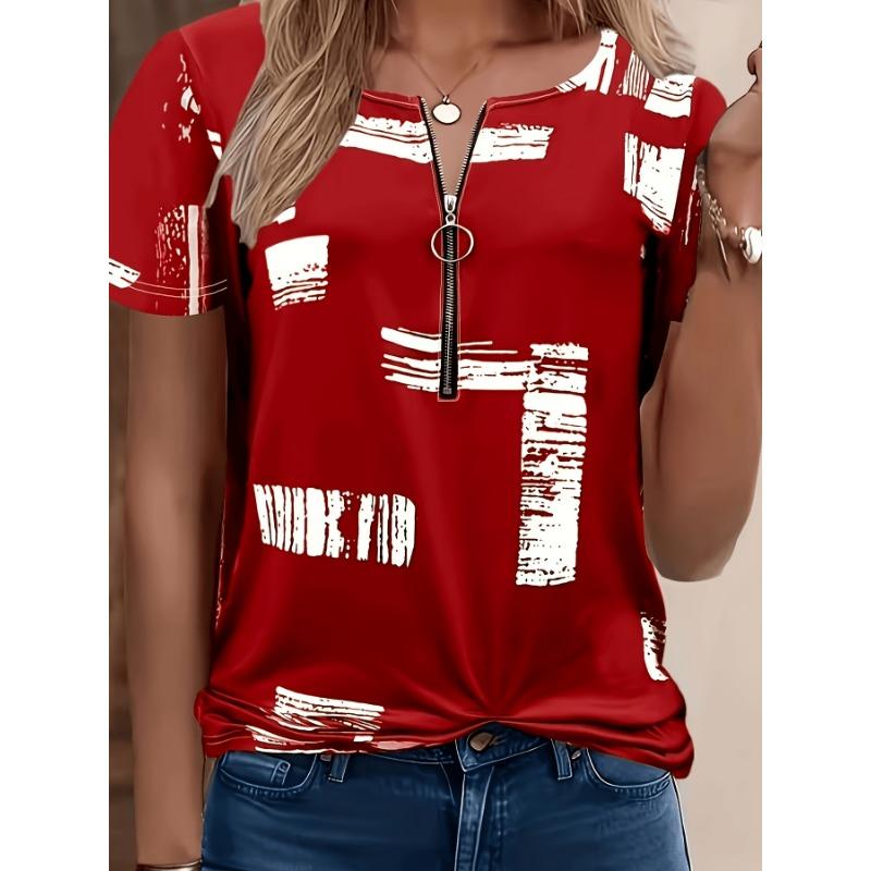 Directional spring and summer new style elegant and fashionable color block stitching printed zipper casual v-neck short-sleeved women s T-shirt XL
Directional spring and summer new style elegant and fashionable color block stitching printed zipper casual v-neck short-sleeved women s T-shirt XL
