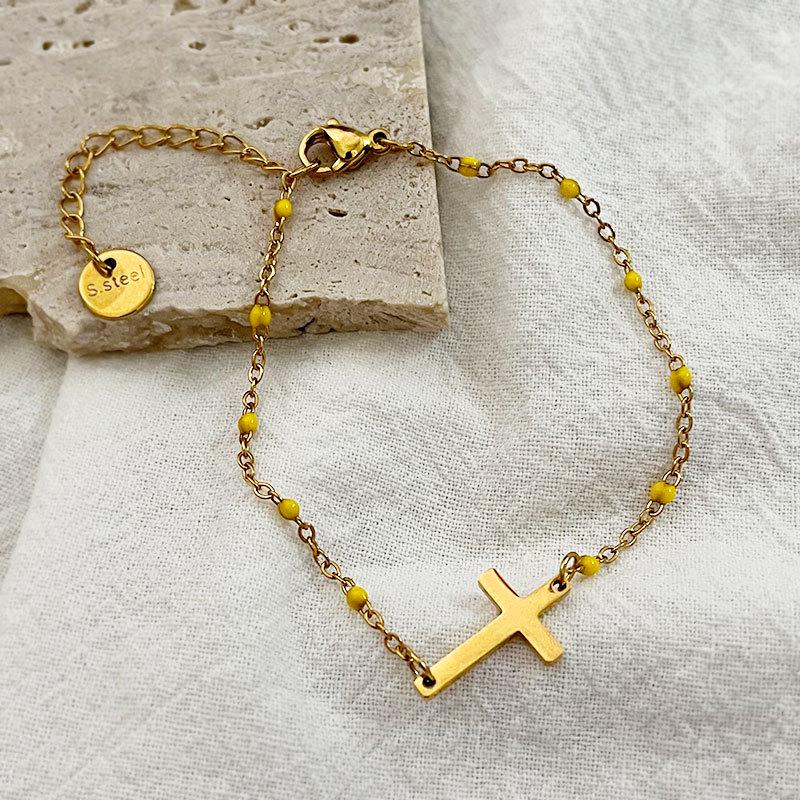 Элегантный европейский и американский браслет из нержавеющей стали с подвеской-крестом и масляной эмалью - Женская модная бижутерия, хит продаж жёлтый
Элегантный европейский и американский браслет из нержавеющей стали с подвеской-крестом и масляной эмалью - Женская модная бижутерия, хит продаж жёлтый