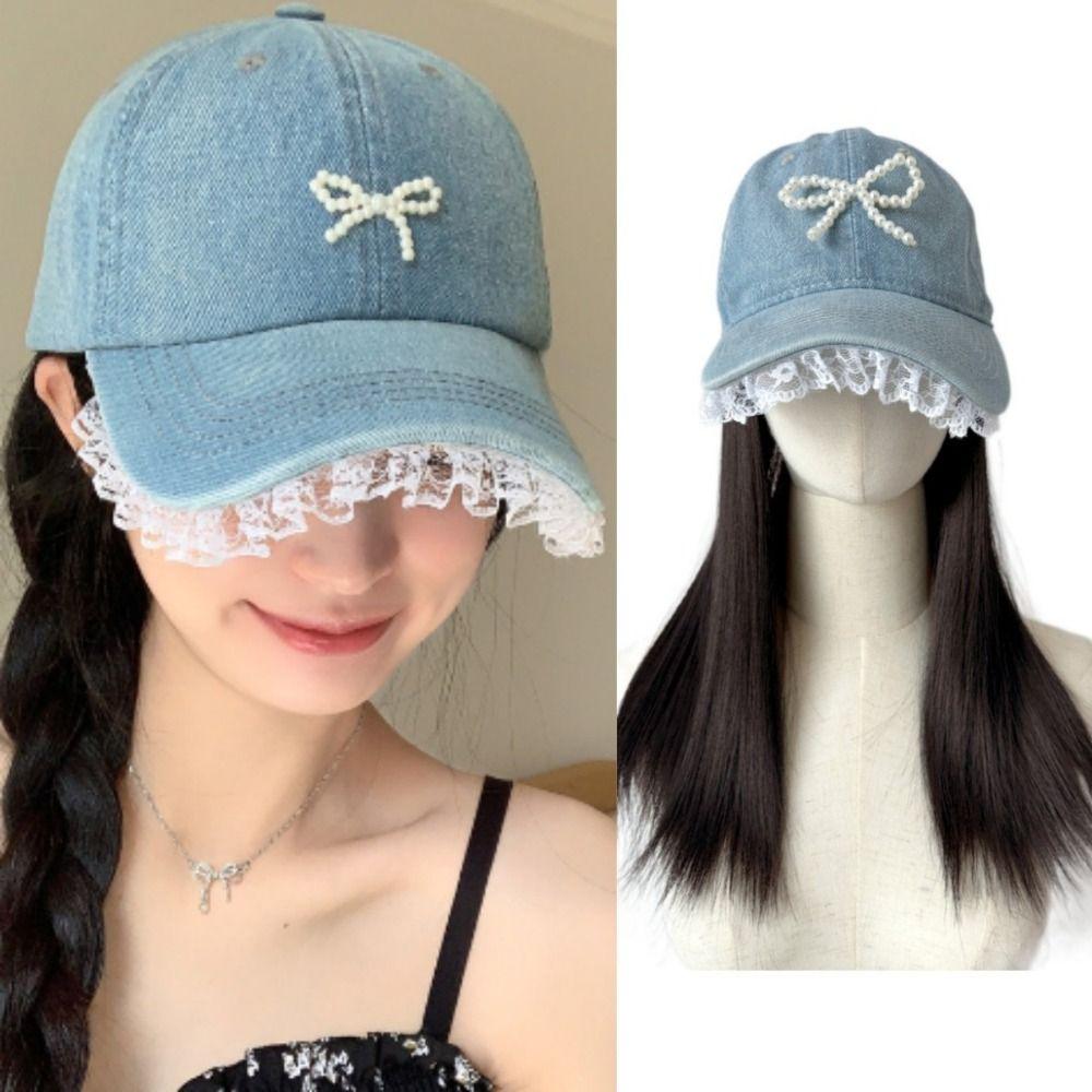 Hairpiece Adjustable Denim Hat Wig Pearl Bow Long Straight Hair Lace Baseball Cap with Wig Sports
Hairpiece Adjustable Denim Hat Wig Pearl Bow Long Straight Hair Lace Baseball Cap with Wig Sports