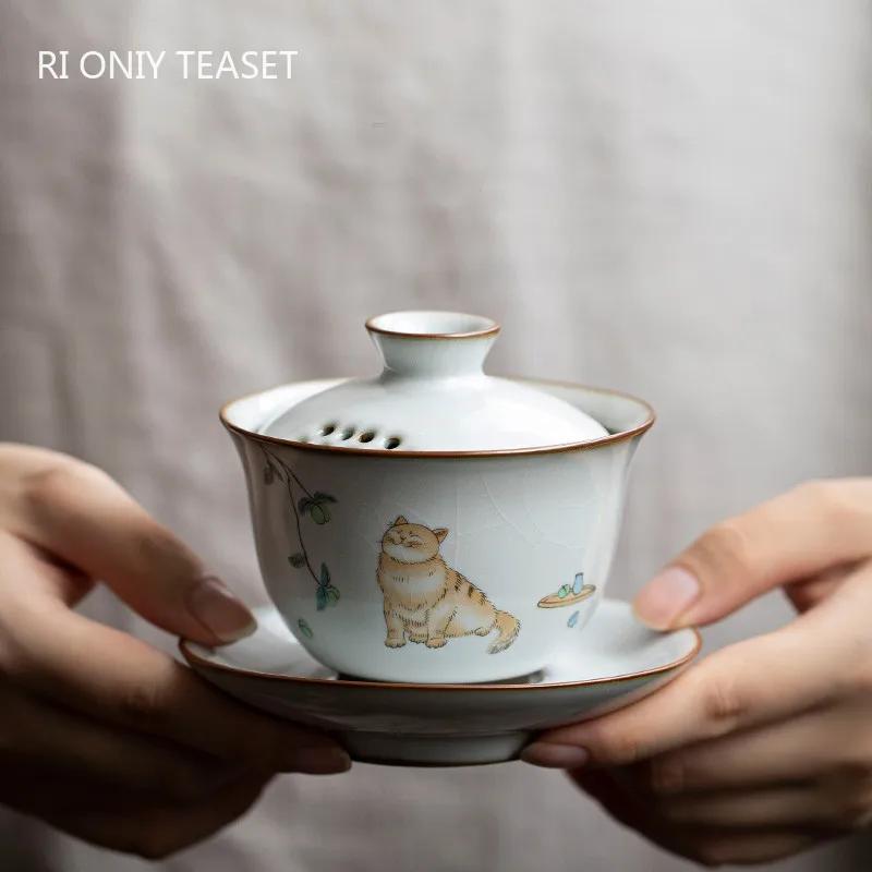 Chinese Ru Kiln Ceramic Gaiwan Cute Cat Pattern Filter Teacup Travel Portable Handmade Tea Bowl Home Tea Set Drinkware 150ml 11.5x9.5cm 150ml
Chinese Ru Kiln Ceramic Gaiwan Cute Cat Pattern Filter Teacup Travel Portable Handmade Tea Bowl Home Tea Set Drinkware 150ml 11.5x9.5cm 150ml