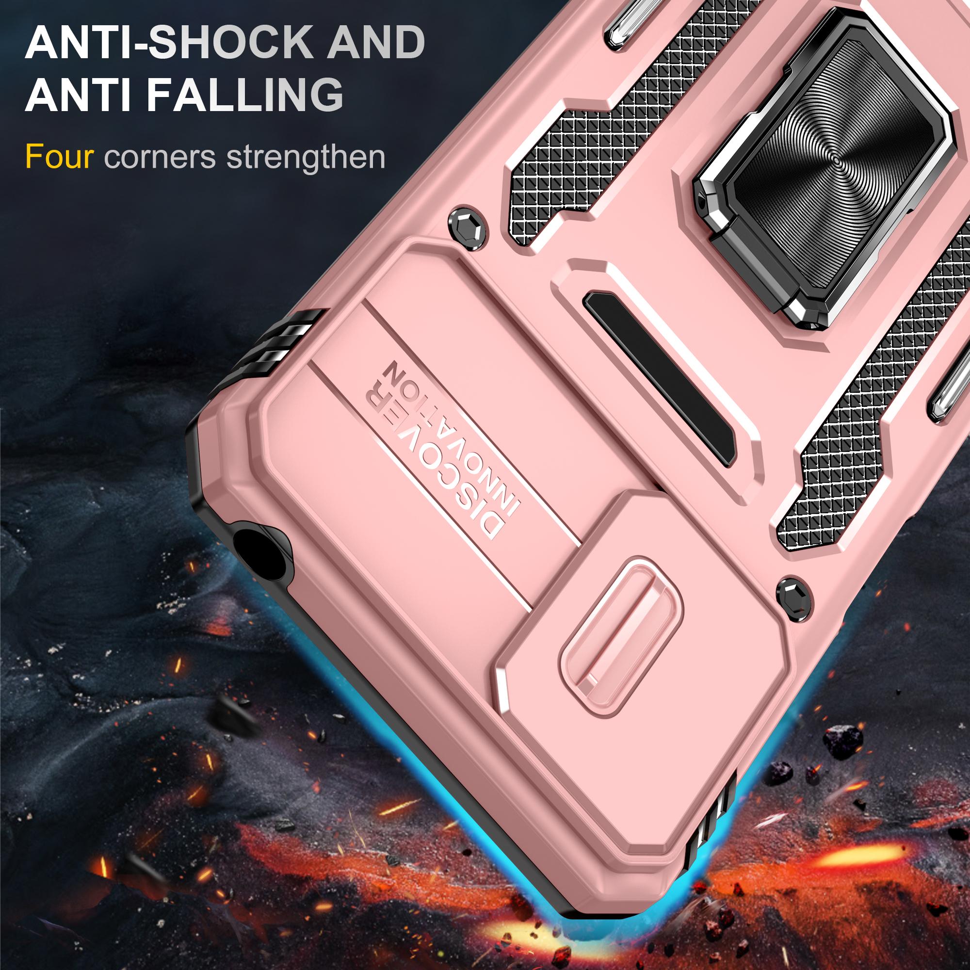 For Motorola Moto E22 4G Armor Series PC+TPU Cover Slide Lens Lid Phone Case with Kickstand Rose Gold 
For Motorola Moto E22 4G Armor Series PC+TPU Cover Slide Lens Lid Phone Case with Kickstand Rose Gold