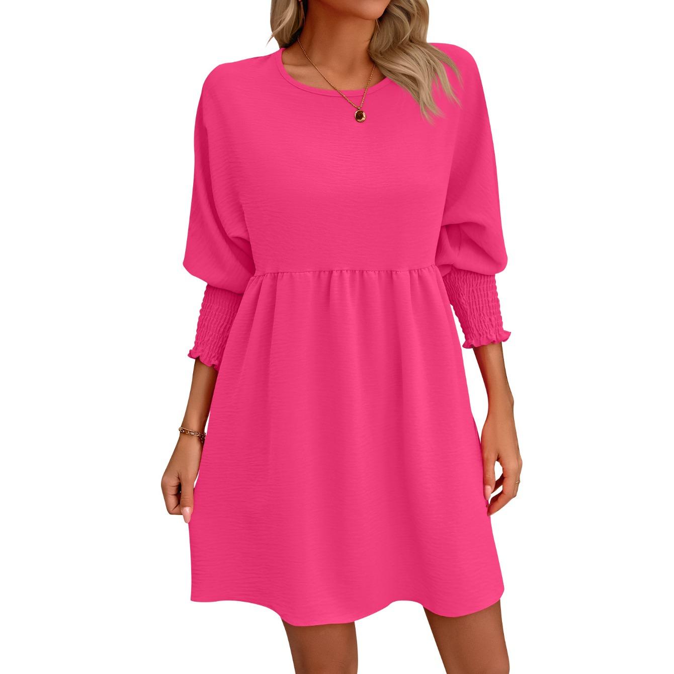 IHUASU летнее однотонное женское милое свободное платье с круглым вырезом и рукавами 1/2 XXL розы красного