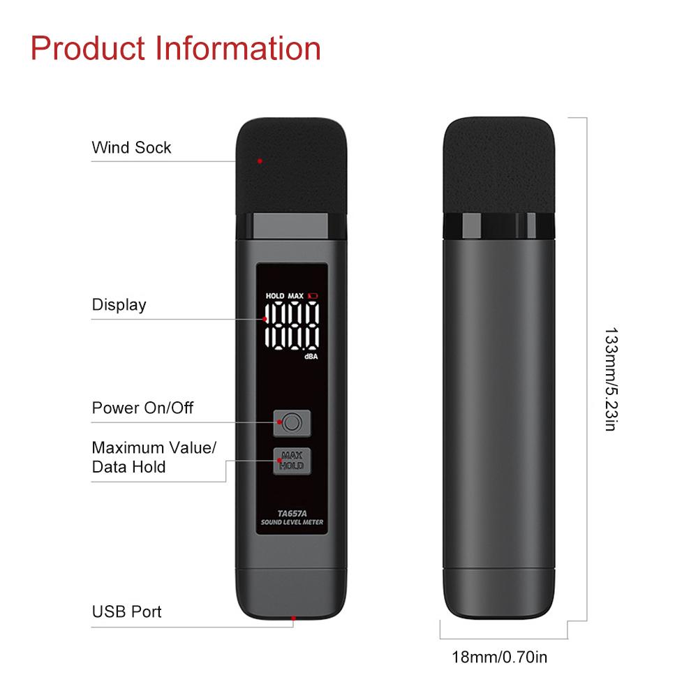 TA657A Noise Meter Digital Sound Level Meters Rechargeable LCD Display Sound Detector Hand Tool
TA657A Noise Meter Digital Sound Level Meters Rechargeable LCD Display Sound Detector Hand Tool