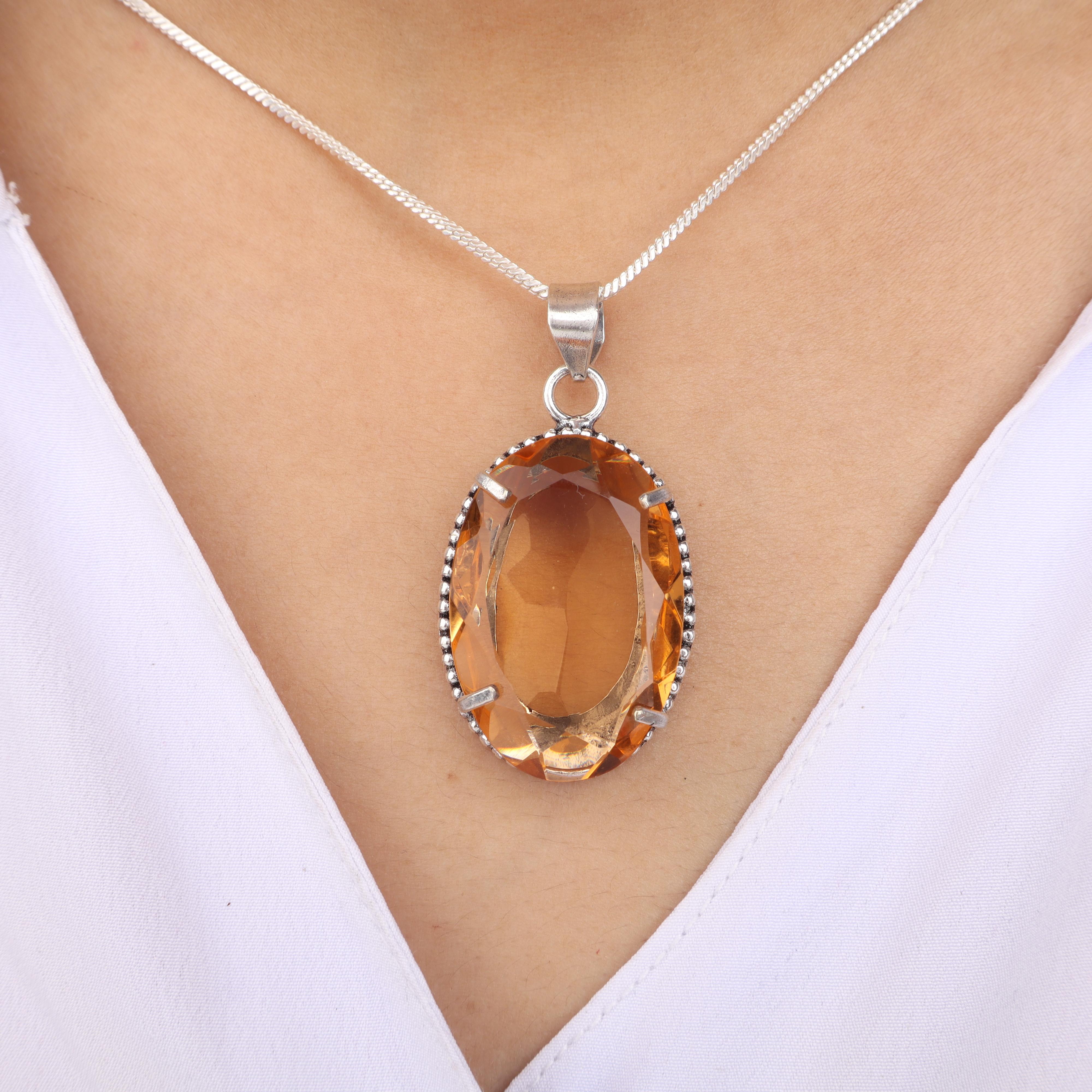 Champagne Quartz Gemstone Silver Women Pendant 1.75 , 925 Sterling Silver Handcrafted Jewelry, Orange Color Stone Pendant For Love PP-63-17
Champagne Quartz Gemstone Silver Women Pendant 1.75 , 925 Sterling Silver Handcrafted Jewelry, Orange Color Stone Pendant For Love PP-63-17