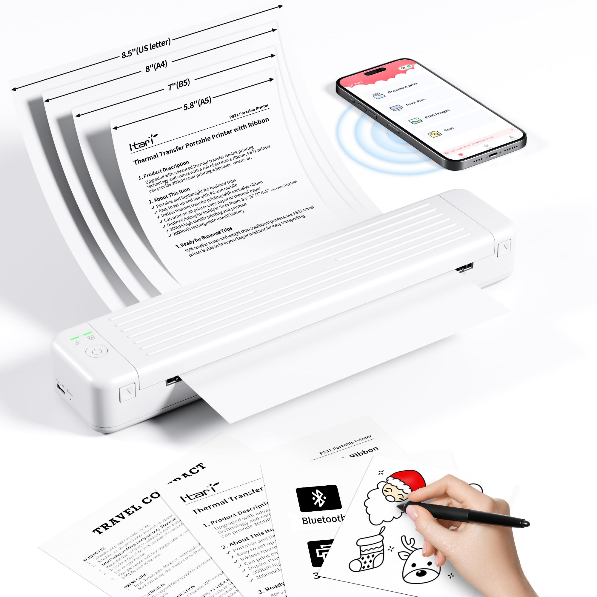 Itari P831 Mobile Printer A4 Mini Printer Portable Printer Copier Home Portable Printer Thermal Transfer Printer Portable Printer for Home and Office
Itari P831 Mobile Printer A4 Mini Printer Portable Printer Copier Home Portable Printer Thermal Transfer Printer Portable Printer for Home and Office
