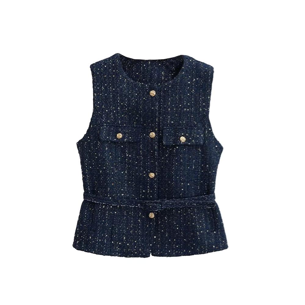 Spring 2025 Women s Sleeveless Belted Vest with Metal Buckle Detail Large темно-синього кольору
Spring 2025 Women s Sleeveless Belted Vest with Metal Buckle Detail Large темно-синього кольору