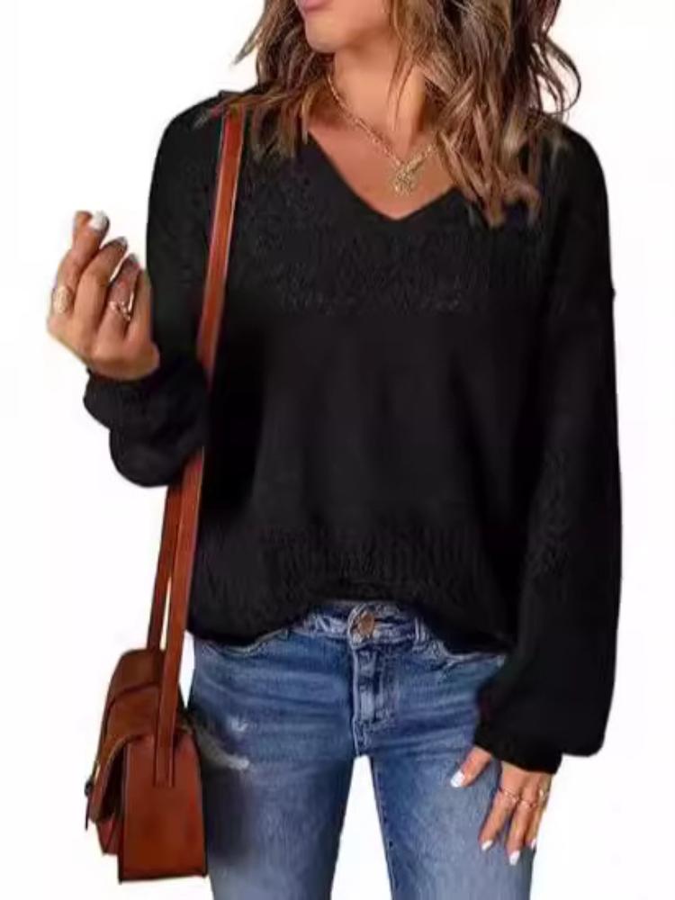 Women s Black V-Neck Loose Knit Sweater Casual Long Sleeve Pullover Tops S
Women s Black V-Neck Loose Knit Sweater Casual Long Sleeve Pullover Tops S