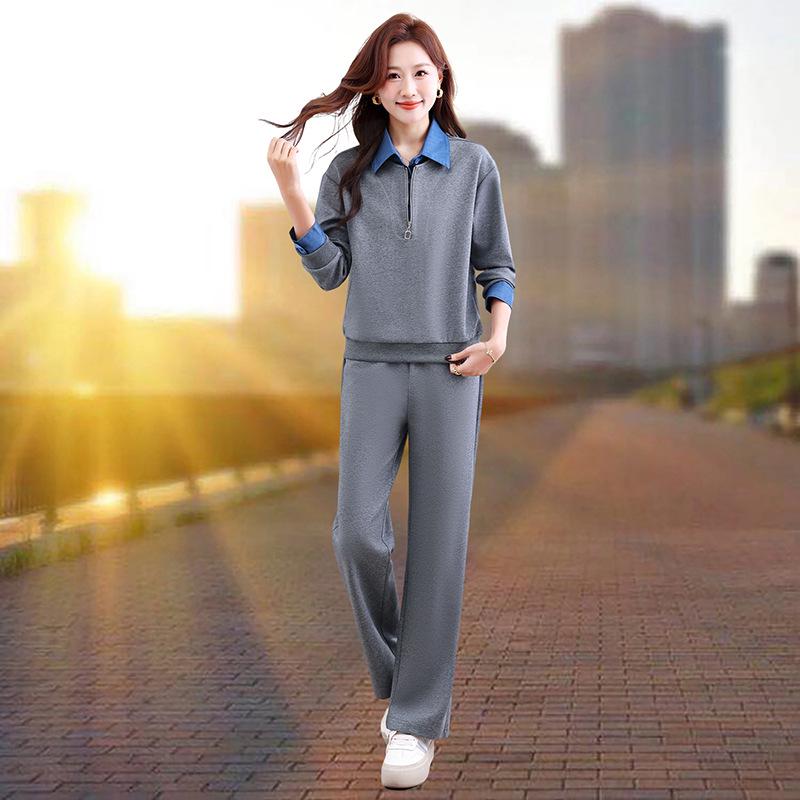 Spring Women s Color-Block Lapel Two-Piece Set: Sweatshirt & Sweatpants - Casual Sportswear for Mothers XL (approx. 55-62 kg) сірий колір
Spring Women s Color-Block Lapel Two-Piece Set: Sweatshirt & Sweatpants - Casual Sportswear for Mothers XL (approx. 55-62 kg) сірий колір