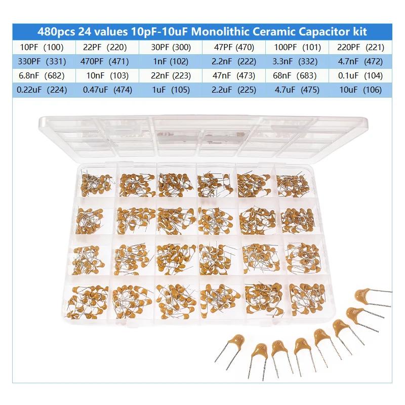 480pcs 24 Types Monolithic Ceramic Capacitor 50V 10pF-10uF Ceramic Capacitor Assorted Kit Electronic Capacitors Set помаранчевий
480pcs 24 Types Monolithic Ceramic Capacitor 50V 10pF-10uF Ceramic Capacitor Assorted Kit Electronic Capacitors Set помаранчевий