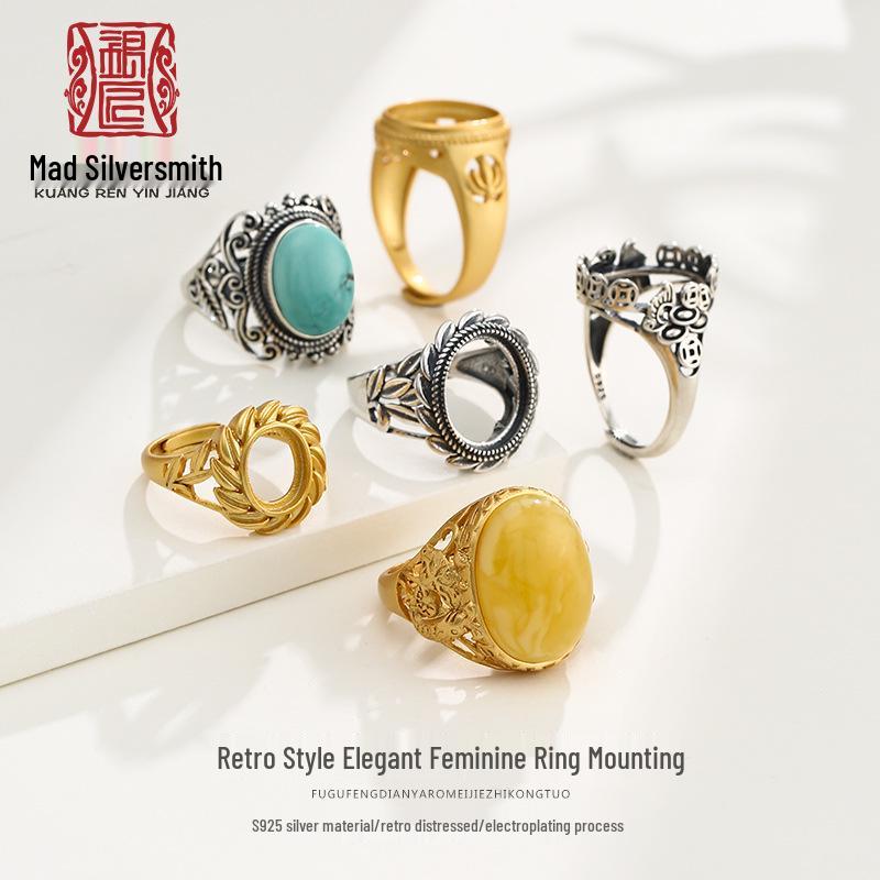 Vintage Women s Sterling Silver Ring Setting for Jade/Amber - Antique Gold, 12x14, 12x15, 8x10, 14x17 Sizes Adjustable
Vintage Women s Sterling Silver Ring Setting for Jade/Amber - Antique Gold, 12x14, 12x15, 8x10, 14x17 Sizes Adjustable