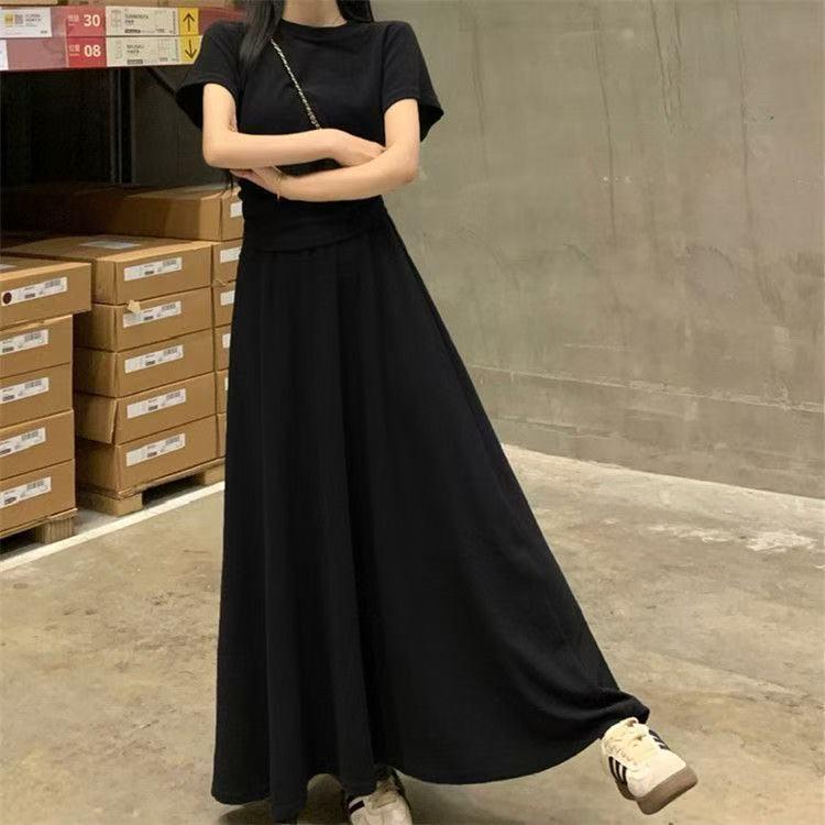 Simple Summer Stylish T-Shirt & Skirt Set - Solid Color Two-Piece Short Sleeve Outfit L: Recommended 110-130 jin чорний
Simple Summer Stylish T-Shirt & Skirt Set - Solid Color Two-Piece Short Sleeve Outfit L: Recommended 110-130 jin чорний