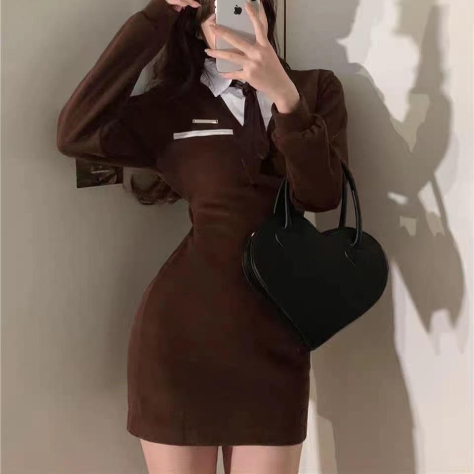 Autumn new high-waisted college style lapel neck hip-wrapped short skirt fake two-piece splicing shirt long-sleeved dress women 3XL темно-коричневого кольору
Autumn new high-waisted college style lapel neck hip-wrapped short skirt fake two-piece splicing shirt long-sleeved dress women 3XL темно-коричневого кольору