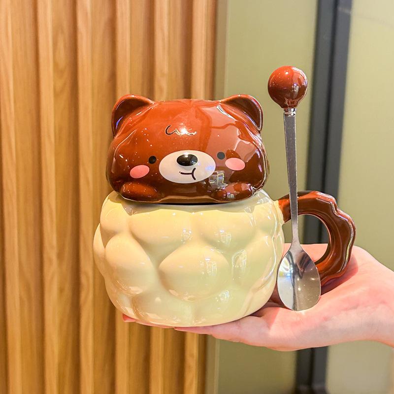 Высококачественная милая кружка в виде медведя, милая бытовая керамическая кружка с крышкой, парная кофейная чашка, подарок на день рождения 400-500ml