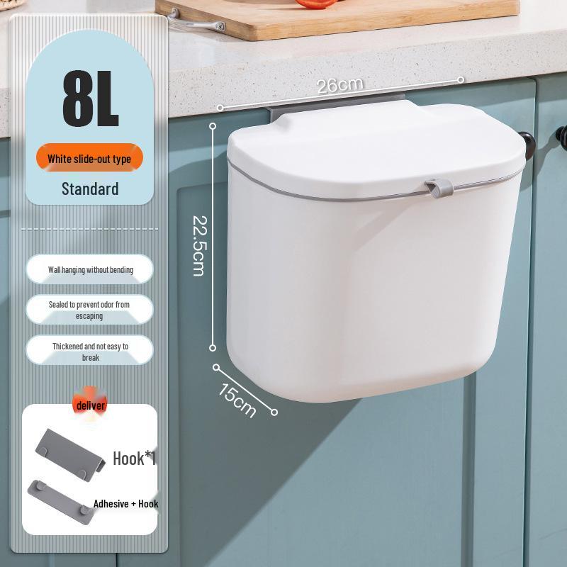 Настенное кухонное мусорное ведро с крышкой - Большое бытовое мусорное ведро для ванной и туалета Sliding Lid 8L White + Hooks
Настенное кухонное мусорное ведро с крышкой - Большое бытовое мусорное ведро для ванной и туалета Sliding Lid 8L White + Hooks