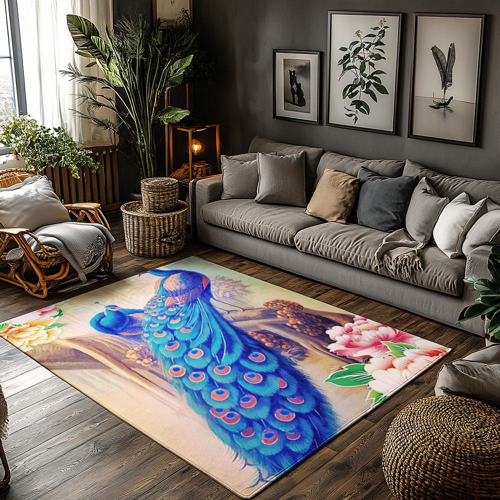 Peacock Floral Print Area Rug, Blue Pink Bohemian Carpet for Living Room, Soft Non-Slip Sofa Mat with Nature Inspired Decor 50x80cm
Peacock Floral Print Area Rug, Blue Pink Bohemian Carpet for Living Room, Soft Non-Slip Sofa Mat with Nature Inspired Decor 50x80cm