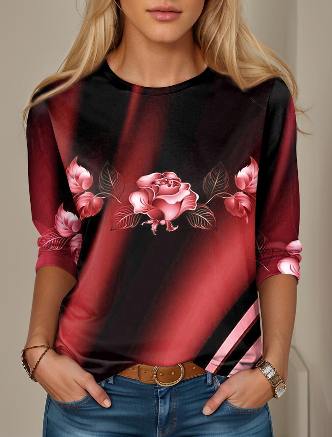 Женская футболка с цветочным принтом, красный, синий, фиолетовый, топы с длинным рукавом, модные на выходные, с круглым вырезом, стандартный крой, весна и осень 6XL
Женская футболка с цветочным принтом, красный, синий, фиолетовый, топы с длинным рукавом, модные на выходные, с круглым вырезом, стандартный крой, весна и осень 6XL
