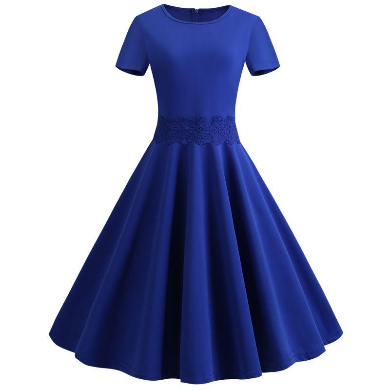 Summer Fashion Amazon Hot Sale Retro Short Sleeve round Neck Sexy Solid Color Wide Hem Dress Trendy Women Blue S
Summer Fashion Amazon Hot Sale Retro Short Sleeve round Neck Sexy Solid Color Wide Hem Dress Trendy Women Blue S
