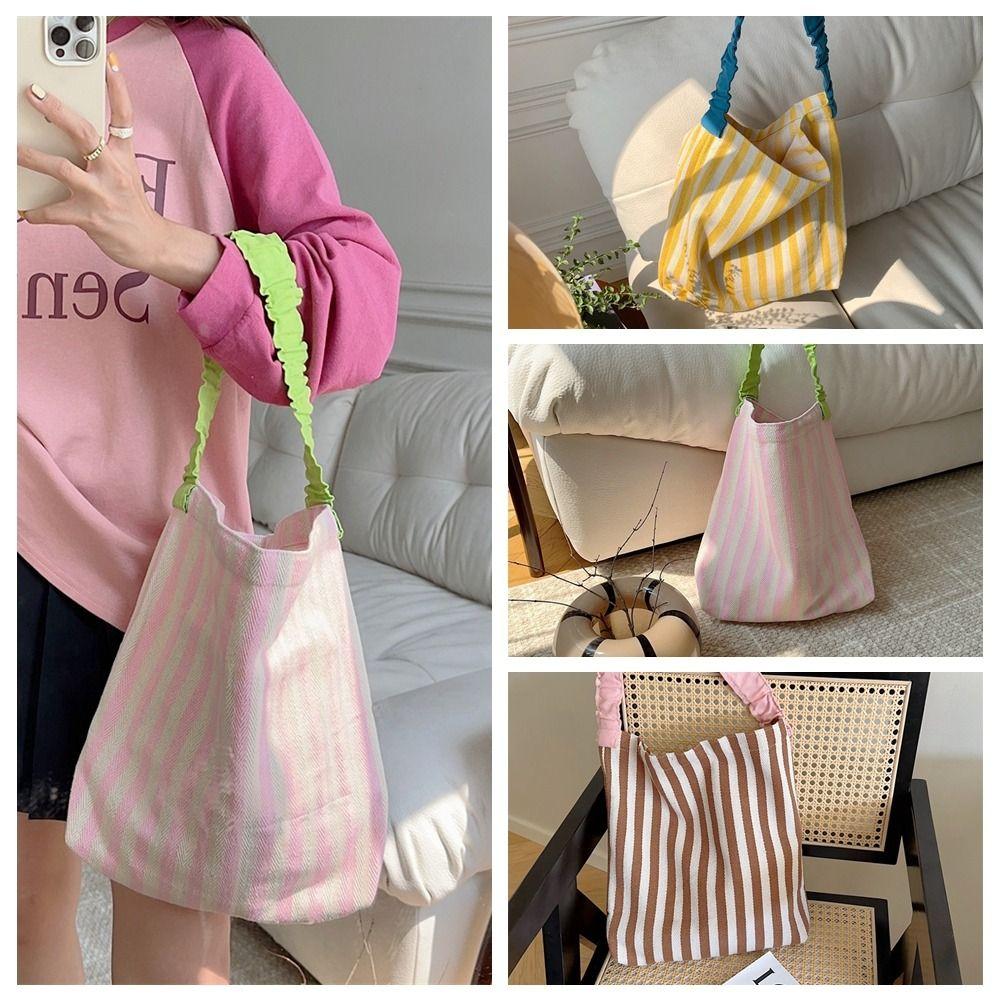 Pleated Shoulder Strap Stripe Canvas Bag Print Cloth Shoulder Bag Casual Tote Bag Travel
Pleated Shoulder Strap Stripe Canvas Bag Print Cloth Shoulder Bag Casual Tote Bag Travel