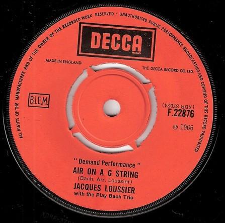 7inch Record JACQUES LOUSSIER TRIO - Air On A G String F22876 Decca 1969 UK Jazz Used
7inch Record JACQUES LOUSSIER TRIO - Air On A G String F22876 Decca 1969 UK Jazz Used