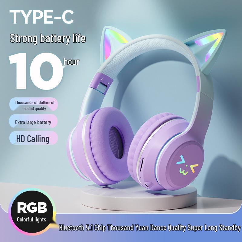 New Gradient Color Cat Ear Wireless Bluetooth Headphones with LED Lights and Card Slot
New Gradient Color Cat Ear Wireless Bluetooth Headphones with LED Lights and Card Slot