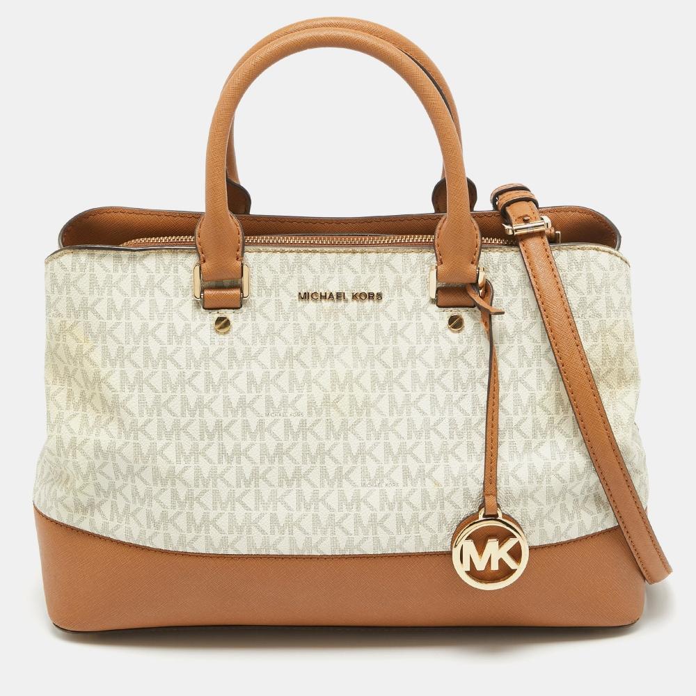 Сумка-портфель Michael Kors Signature из парусины и кожи с покрытием Savannah коричневого цвета
Сумка-портфель Michael Kors Signature из парусины и кожи с покрытием Savannah коричневого цвета