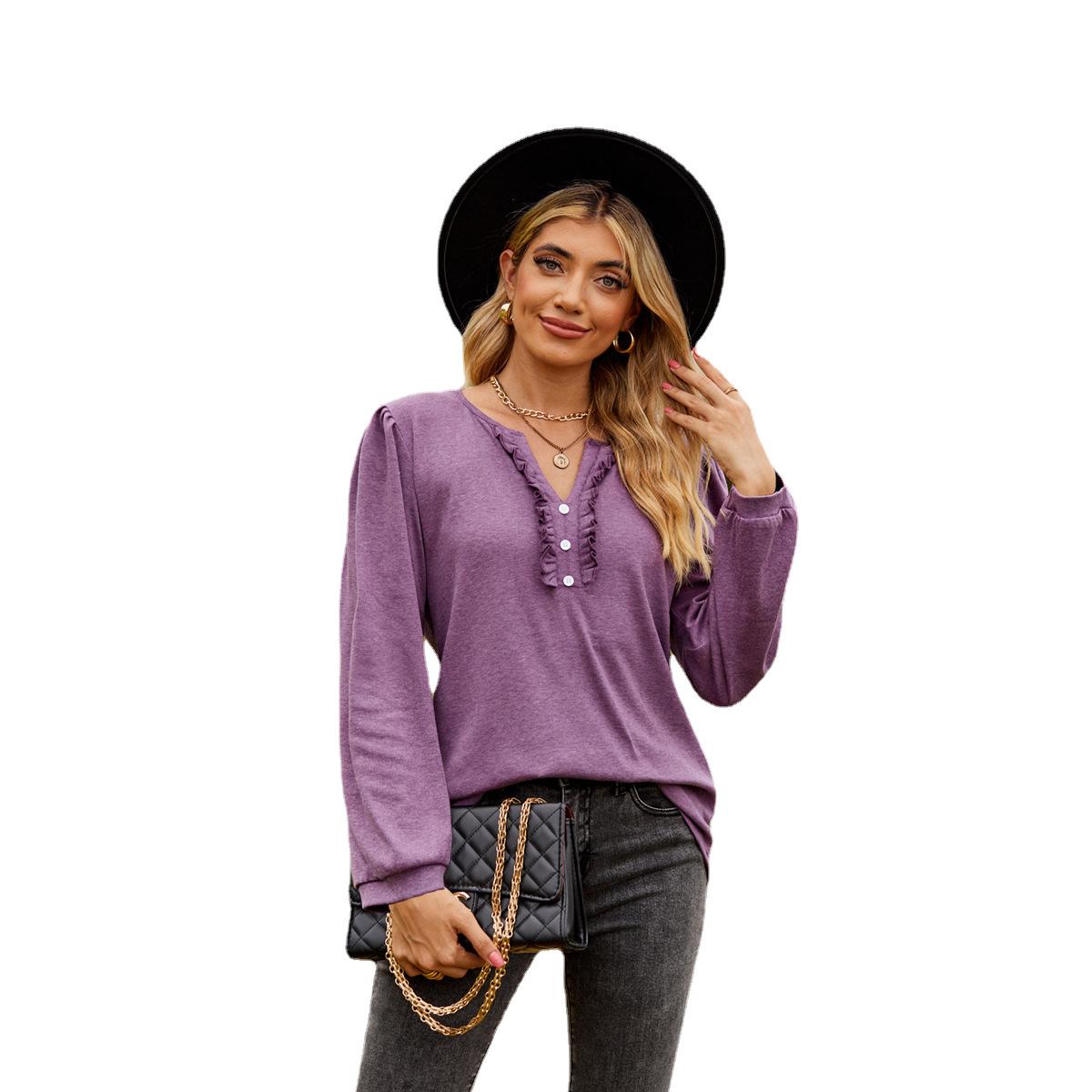 Весенне-осенняя женская блузка, однотонные топы с длинными рукавами и v-образным вырезом на пуговицах, деревянные кромки ушек и объемные рукава XXL фиолетовый
Весенне-осенняя женская блузка, однотонные топы с длинными рукавами и v-образным вырезом на пуговицах, деревянные кромки ушек и объемные рукава XXL фиолетовый