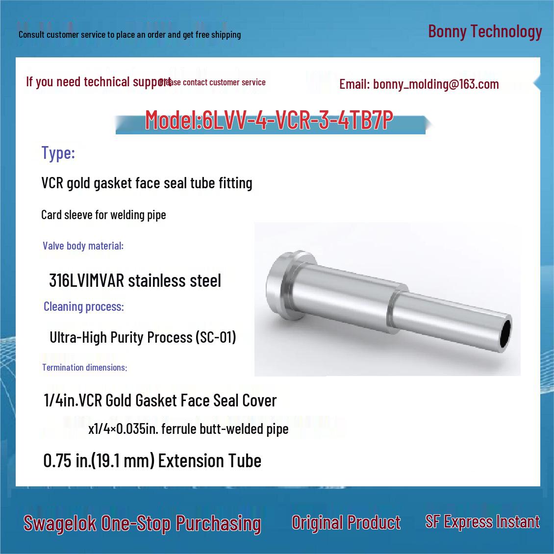 6LVV-4-VCR-3-4TB7P Swagelok Original 316L VAR VCR Fitting
6LVV-4-VCR-3-4TB7P Swagelok Original 316L VAR VCR Fitting