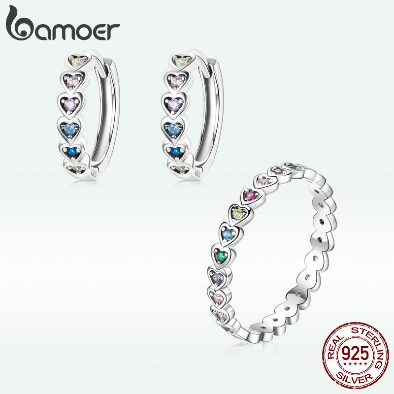 BAMOER, стерлинговое серебро 925 пробы, изысканное оригинальное красочное кольцо с цирконом в форме сердца и серьги с пряжкой, комплект для женщин, ювелирные украшения 8
BAMOER, стерлинговое серебро 925 пробы, изысканное оригинальное красочное кольцо с цирконом в форме сердца и серьги с пряжкой, комплект для женщин, ювелирные украшения 8