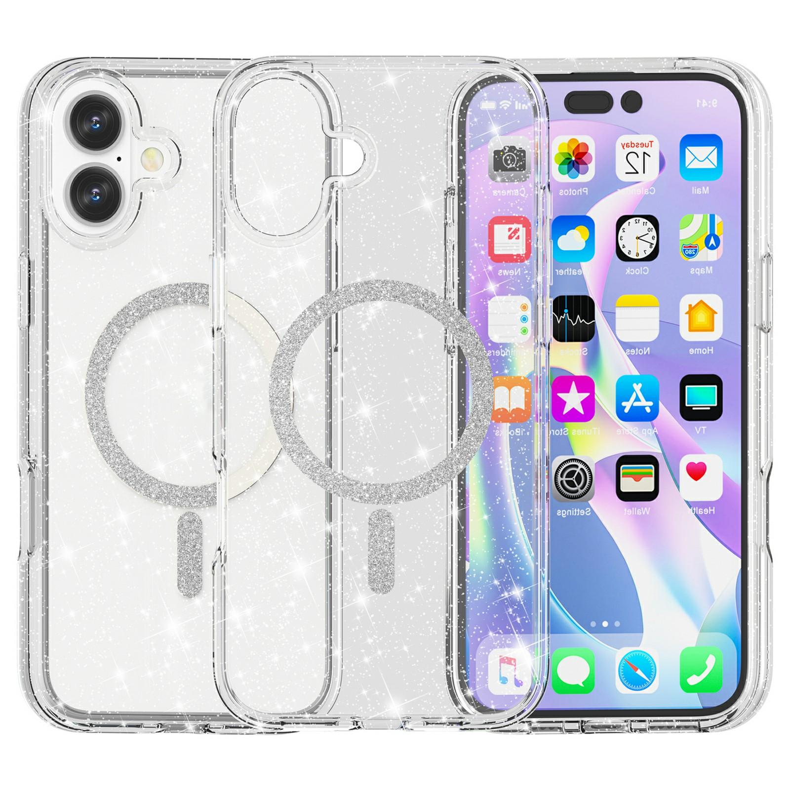 For iPhone 16 Phone Case Compatible with MagSafe Glitter PC+TPU Hybrid Shockproof Cover White
For iPhone 16 Phone Case Compatible with MagSafe Glitter PC+TPU Hybrid Shockproof Cover White
