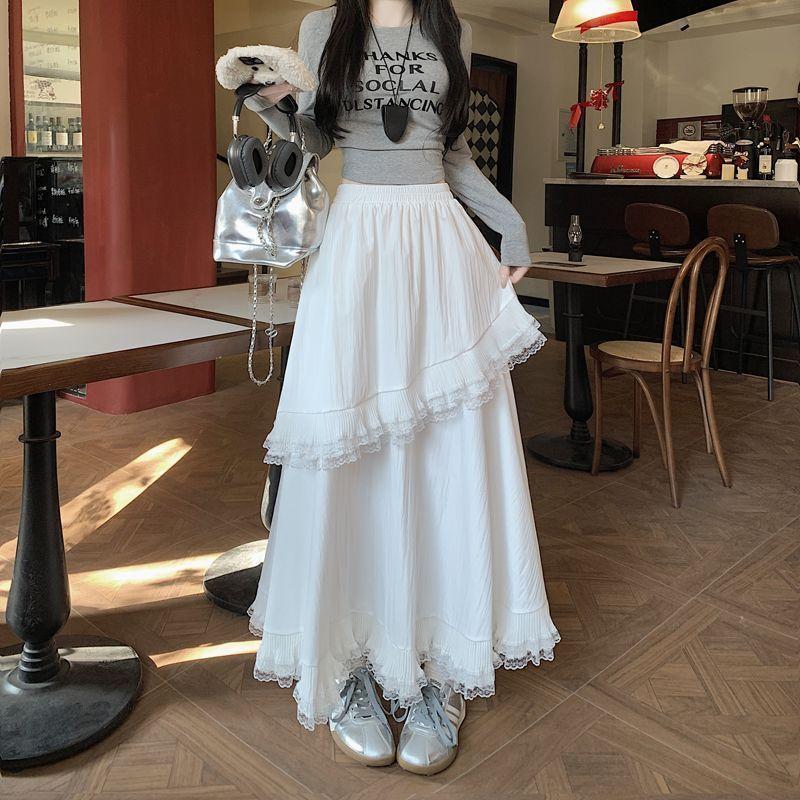 Women s Spring/Summer Lace-Paneled Tiered Midi Skirt - Elastic High-Waist Ruffled A-Line Maxi Skirt with Drapey Flounce & Sweet Charm S білий
Women s Spring/Summer Lace-Paneled Tiered Midi Skirt - Elastic High-Waist Ruffled A-Line Maxi Skirt with Drapey Flounce & Sweet Charm S білий