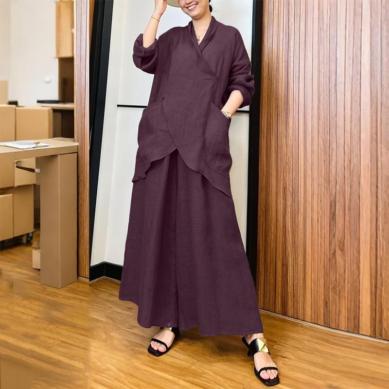 ZANZEA Женская блузка с длинным рукавом и брюки с широкими штанинами Повседневные комплекты-двойки S фиолетовый
ZANZEA Женская блузка с длинным рукавом и брюки с широкими штанинами Повседневные комплекты-двойки S фиолетовый