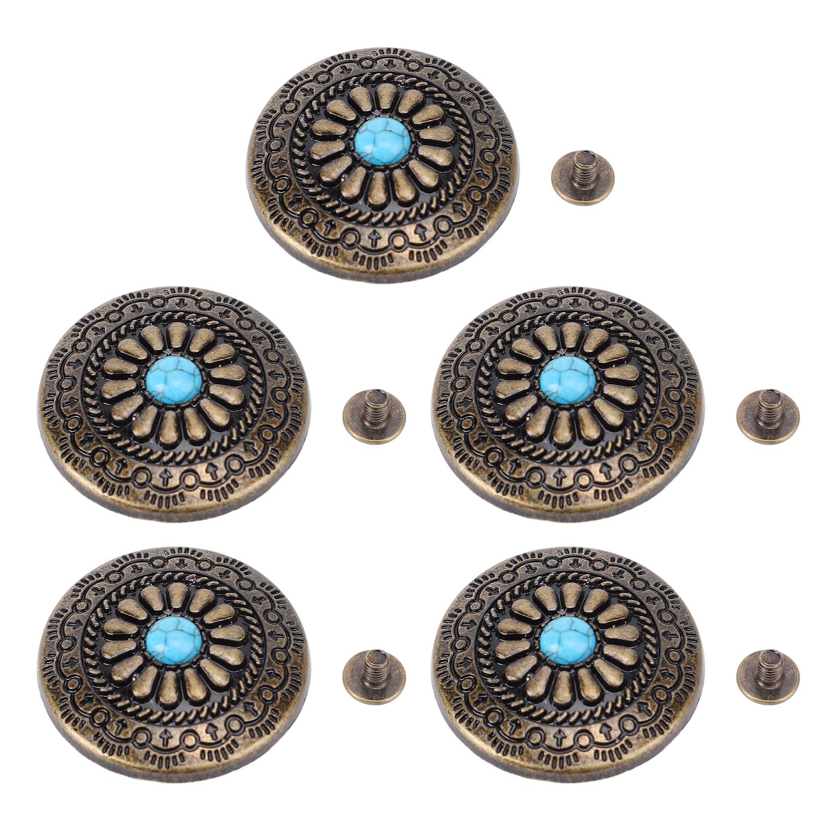 5 Sets Blue Turquoise Flower Rivet 30mm Bronze Decorative Screw Back Button with 4.5mm PH Screws
5 Sets Blue Turquoise Flower Rivet 30mm Bronze Decorative Screw Back Button with 4.5mm PH Screws
