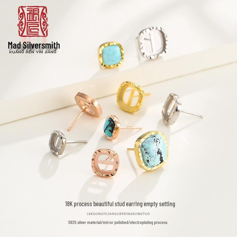 S925 Sterling Silver White Gold-Plated Stud Earring Settings for Amber and Turquoise, Handmade DIY with Earring Backs, 6-10mm
S925 Sterling Silver White Gold-Plated Stud Earring Settings for Amber and Turquoise, Handmade DIY with Earring Backs, 6-10mm