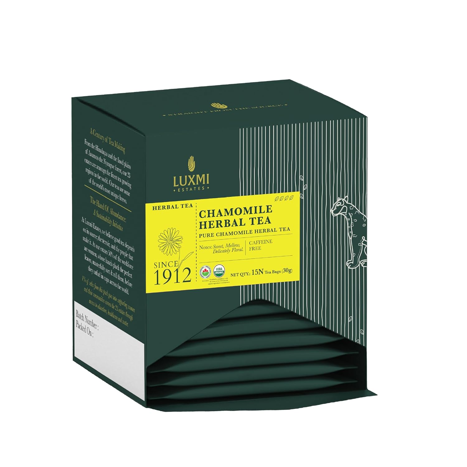 Luxmi Estates Organic Chamomile Herbal Infusion Tea Bags Caffeine Free Soothing Relaxing Bedtime Drink 15 Bags Pack of 1
Luxmi Estates Organic Chamomile Herbal Infusion Tea Bags Caffeine Free Soothing Relaxing Bedtime Drink 15 Bags Pack of 1