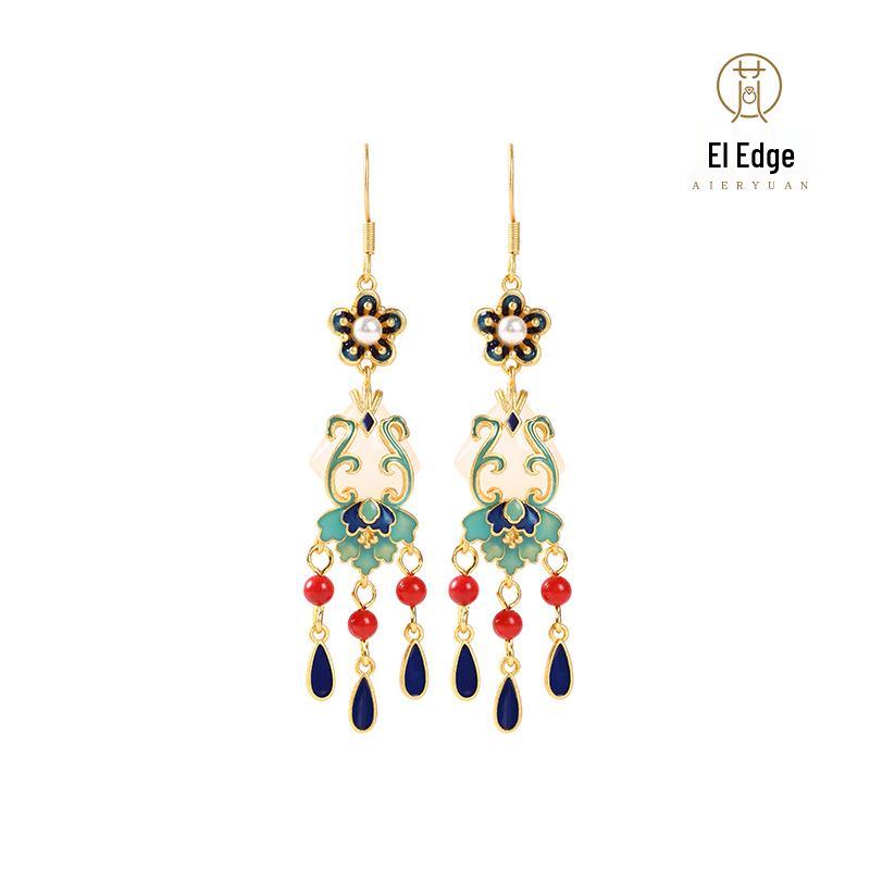 Ancient-Style Gold-Plated Cloisonné Enamel Tassel Earrings with Imitation Jade Electroplated 24K Gold
Ancient-Style Gold-Plated Cloisonné Enamel Tassel Earrings with Imitation Jade Electroplated 24K Gold