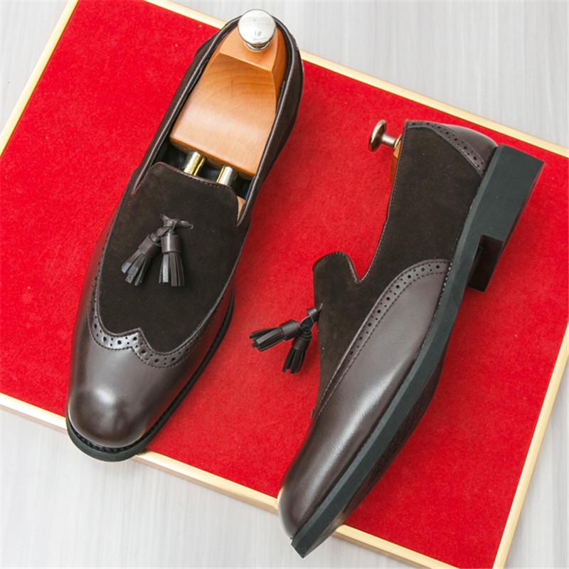 Мода Мода Новые Мужские Остроносые Туфли с Кисточками Пэчворк Мужская Роскошная Дизайнерская Формальная Свадебная Обувь для Выпускного Вечера 43