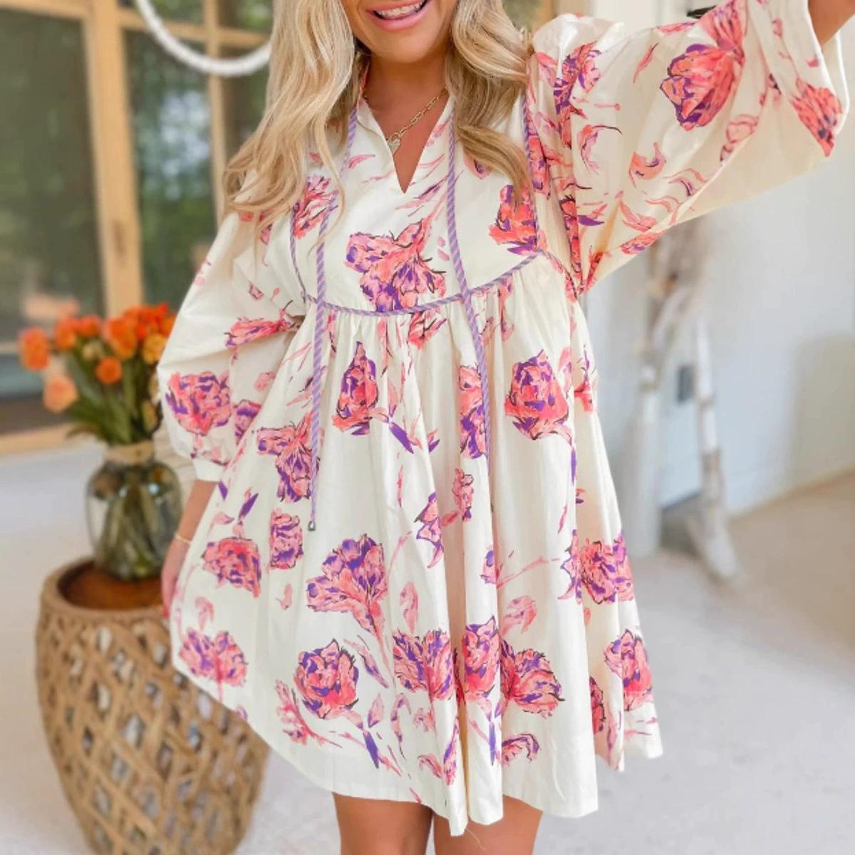 Women s Fashion Spring Fall Flower Pattern Print Long Sleeve V-Neck Loose Waistline Casual Dresses L
Women s Fashion Spring Fall Flower Pattern Print Long Sleeve V-Neck Loose Waistline Casual Dresses L
