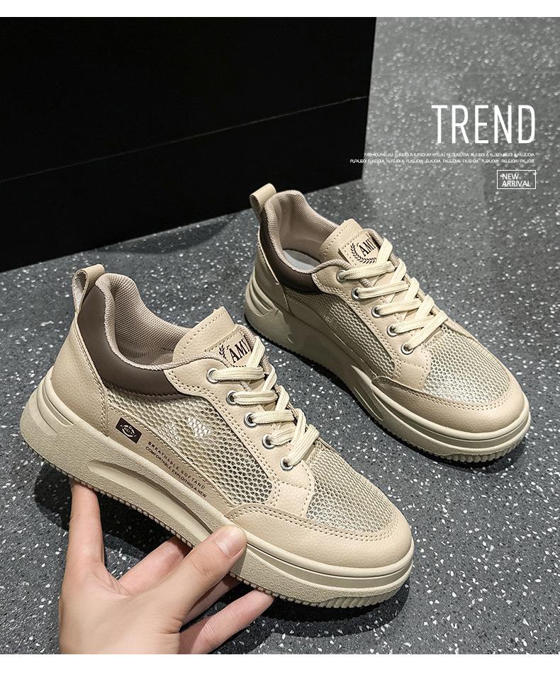 2025 лето дышащие одинарные сетчатые туфли ощущение наступания на дерьмо беременные женщины спортивная обувь толстая подошва увеличение роста маленькие кеды 40 хаки