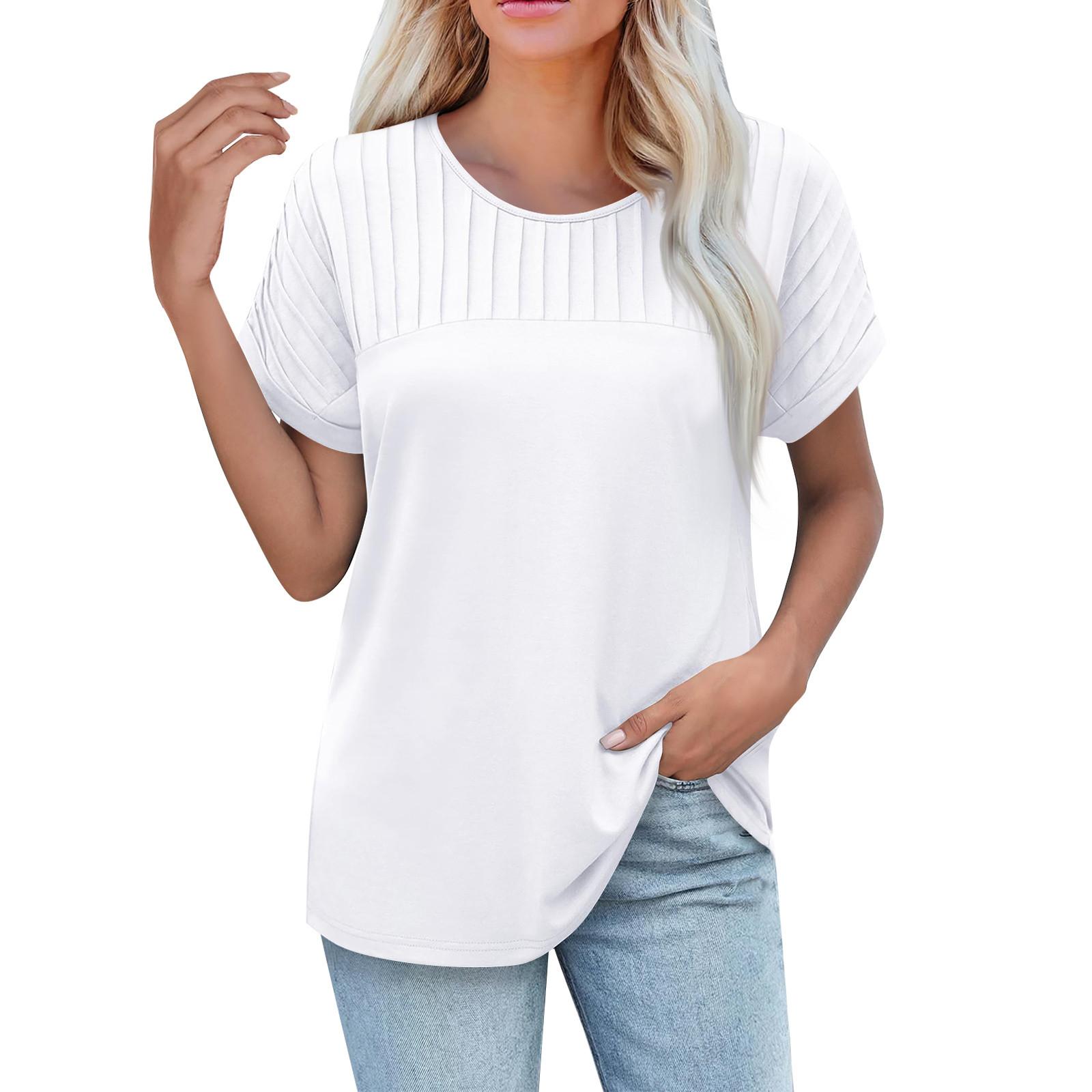 Womens Summer Tops Casual Ruffle Short Sleeve Crewneck Loose Pleated T Shirts S білий
Womens Summer Tops Casual Ruffle Short Sleeve Crewneck Loose Pleated T Shirts S білий