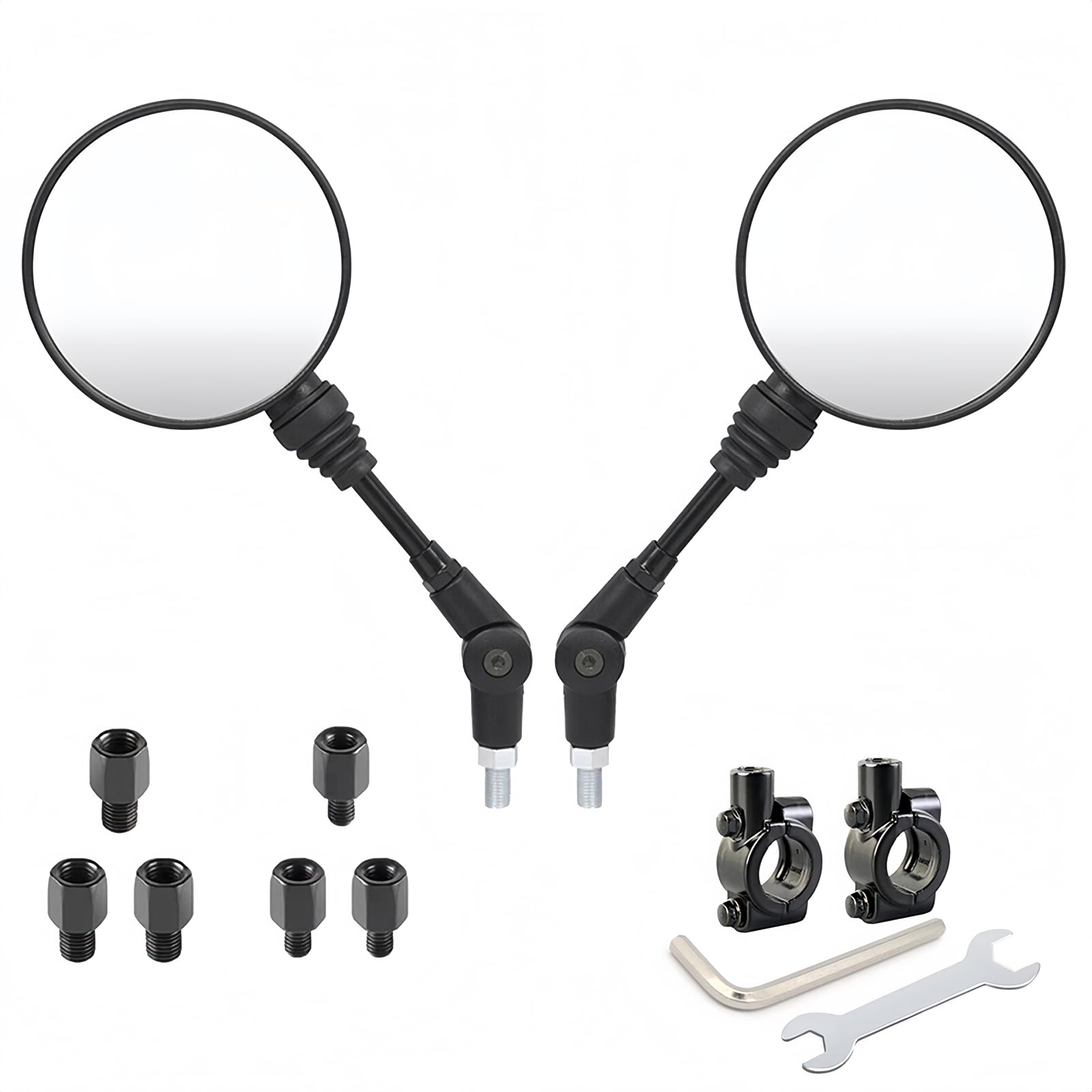 J.H.T Motorcycle Mirror, Round Mirror, Foldable, Adjustable Angle, 0.4 inches (10 mm), Positive Screws, Universal Use, Left and Right Set
J.H.T Motorcycle Mirror, Round Mirror, Foldable, Adjustable Angle, 0.4 inches (10 mm), Positive Screws, Universal Use, Left and Right Set