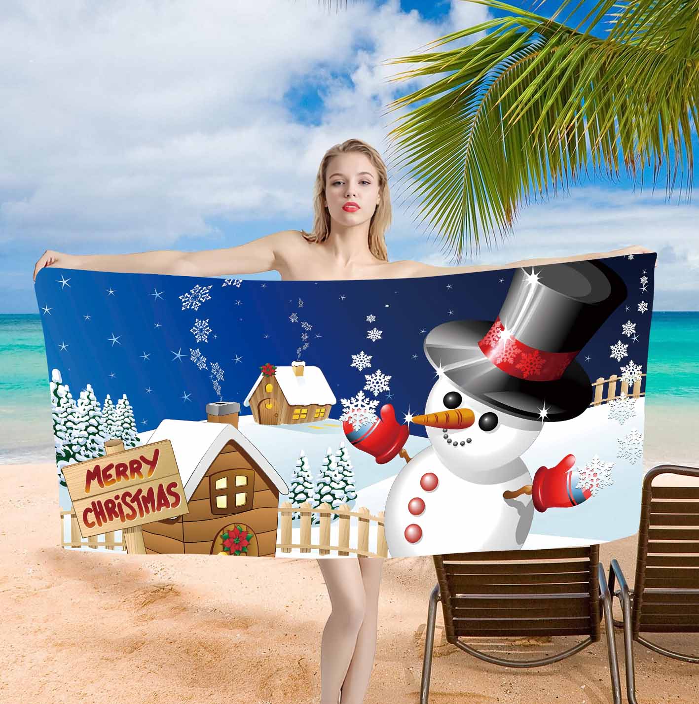 Merry Christmas Snowman Background Cute Single sided Printed Beach Towel Home Decoration Bath Towel 75x150cm Bathroom W30*H60(CM)
Merry Christmas Snowman Background Cute Single sided Printed Beach Towel Home Decoration Bath Towel 75x150cm Bathroom W30*H60(CM)