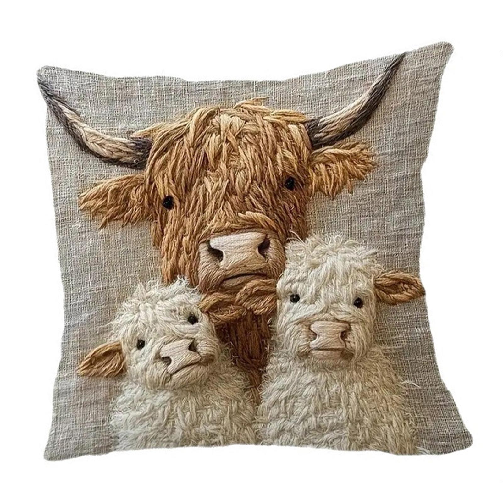 Decorative Throw Pillow Cover with Embroidered Highland Cow and Calves Design Linen Blend Fabric Square Cushion Case for Home Sofa Bedroom 45*45*1
Decorative Throw Pillow Cover with Embroidered Highland Cow and Calves Design Linen Blend Fabric Square Cushion Case for Home Sofa Bedroom 45*45*1