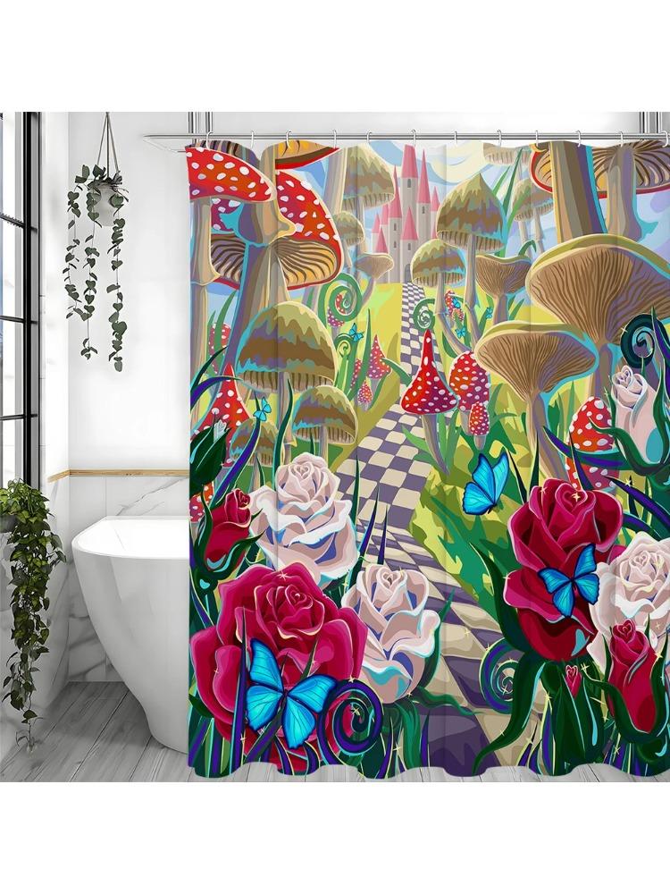 Enchanted Forest Mushroom Butterfly Castle Shower Curtain, Bathroom Decorative Shower Curtain, Waterproof Shower Curtain With Ho W60H190(CM)-1 Pcs
Enchanted Forest Mushroom Butterfly Castle Shower Curtain, Bathroom Decorative Shower Curtain, Waterproof Shower Curtain With Ho W60H190(CM)-1 Pcs