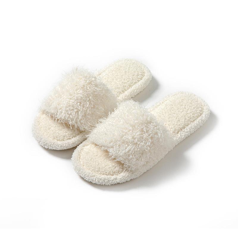 2024 Новые зимние женские меховые тапочки с открытым носком, шлепанцы, утолщенные, теплые, плюшевые, домашняя обувь, парные домашние тапочки для спальни, слайдеры 36-37 бежевый