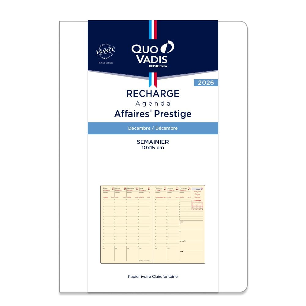 QUOVADIS 2026 Business Prestige Refill French Edition Weekly Vertical A6 Hobo 10x15cm qv285rech-frA
QUOVADIS 2026 Business Prestige Refill French Edition Weekly Vertical A6 Hobo 10x15cm qv285rech-frA