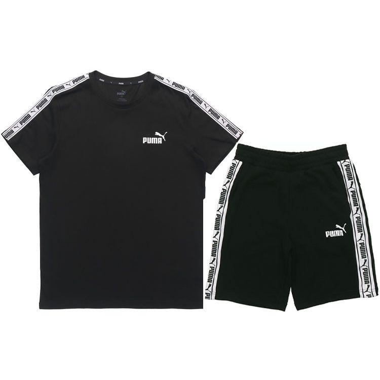 Puma Color Block Striped Logo Print Sports Short Sleeve T-Shirt And Shorts Set Men sets Black 532557-01+533192-01 M
Puma Color Block Striped Logo Print Sports Short Sleeve T-Shirt And Shorts Set Men sets Black 532557-01+533192-01 M