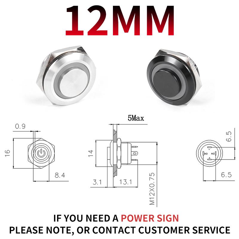 12/16/19/22/25/30mm High head Short Stroke Mini Waterproof Metal Push Button Switch Power Led Light Momentary 5/12/24V black 1NO 3-6V(1NO)
12/16/19/22/25/30mm High head Short Stroke Mini Waterproof Metal Push Button Switch Power Led Light Momentary 5/12/24V black 1NO 3-6V(1NO)