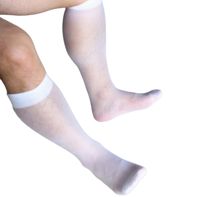 1 пара длинных носков, деловые носки для официальных костюмов, мужские шелковые носки, прозрачные носки выше икры, прозрачные, полиамидные, клубные, тонкие